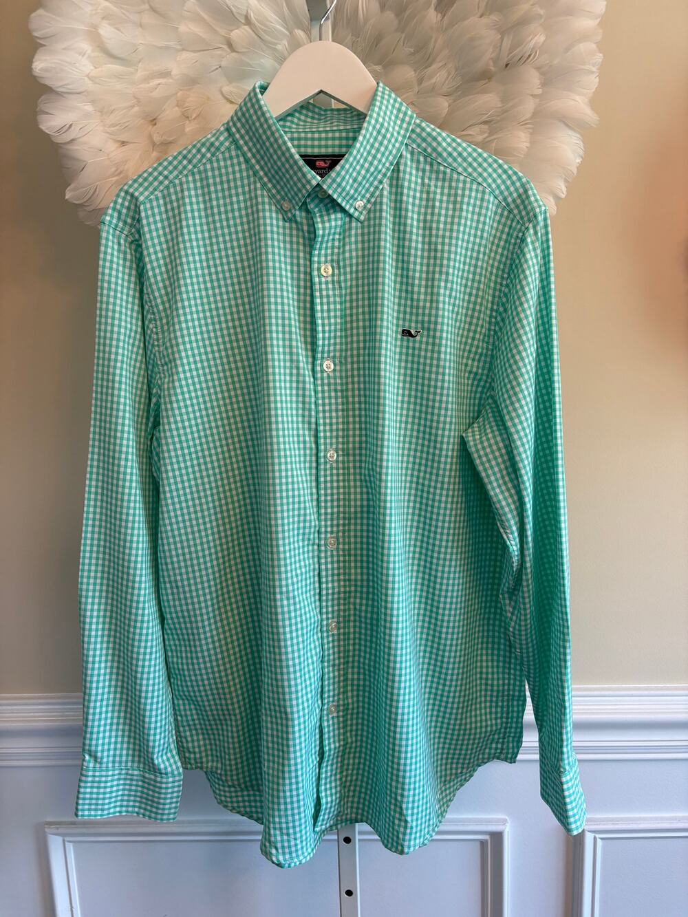 Vineyard Vines Checkered Whale Button Down Shirt Size L